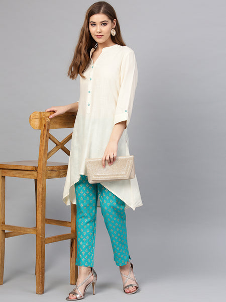 Ivory Rayon Solid High-Low Kurta