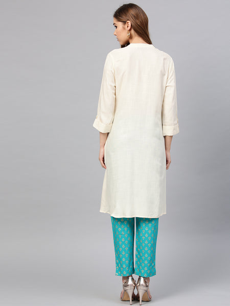 Ivory Rayon Solid High-Low Kurta