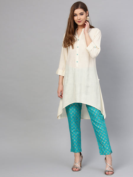 Ivory Rayon Solid High-Low Kurta