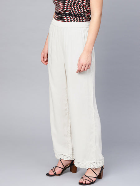 Off-White Rayon Solid Wide-Leg Palazzo