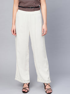 Off-White Rayon Solid Wide-Leg Palazzo