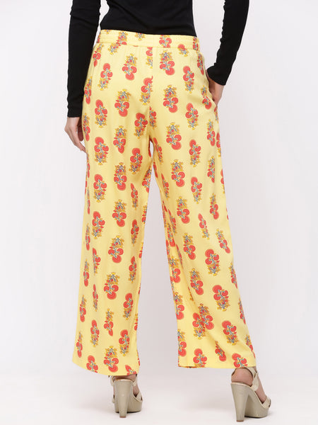 Coral Rayon Printed Wide Leg Palazzo