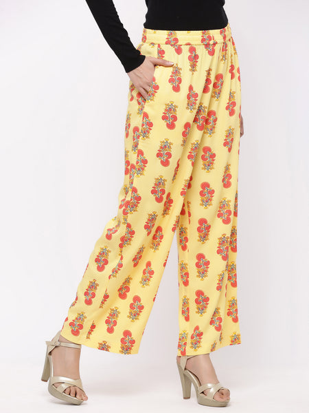 Coral Rayon Printed Wide Leg Palazzo