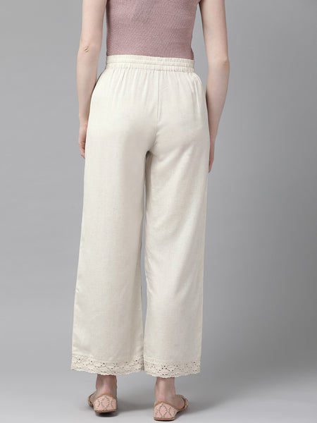 Offwhite Rayon Flex Solid Wide Leg Palazzo