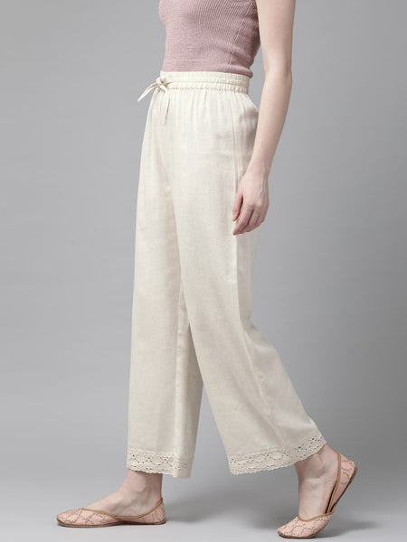 Offwhite Rayon Flex Solid Wide Leg Palazzo