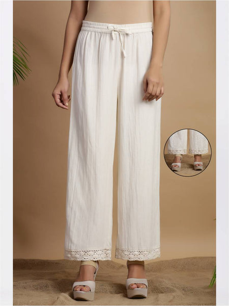 Offwhite Rayon Flex Solid Wide Leg Palazzo