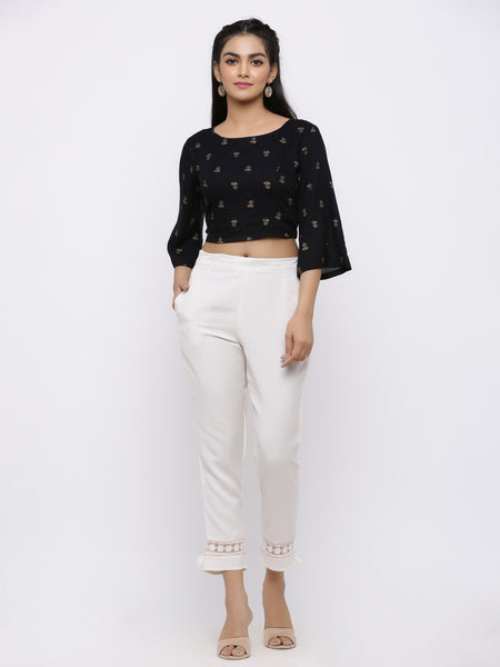 White Rayon Flex Solid Straight Pants