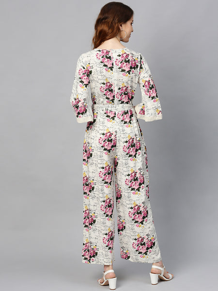 Offwhite Rayon Slub Printed Ethnic Jumpsuit