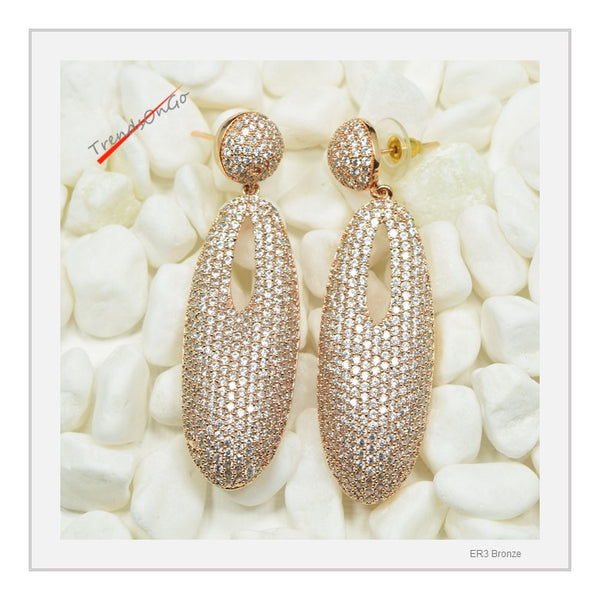 Gold Toned Oval shape Drop Earrings, Rhodium-Plated has white Artificial Diamonds