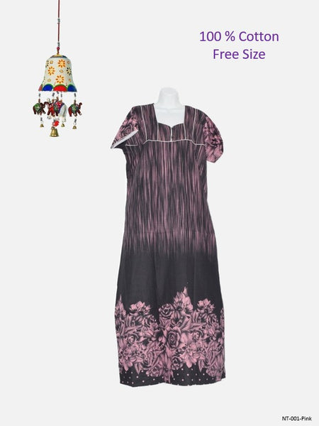 100% Cotton Women's Maxi Nightdress - Black Floral