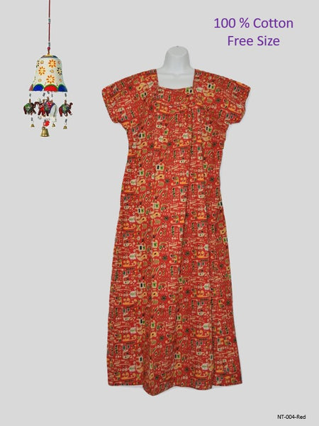 100% Cotton Women's Maxi Nightdress - Asymmetric Print