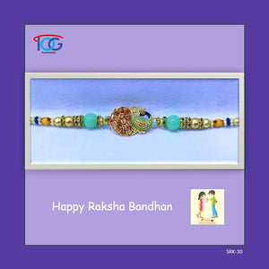 Rakhi Bracelet-Mayur with Blue Pearl