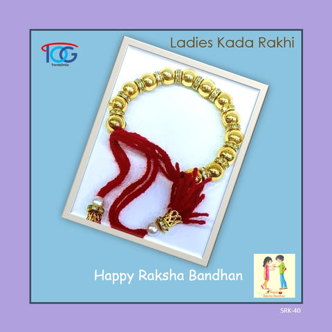 Ladies Rakhi Bracelet-Golden Beads-Kada Style