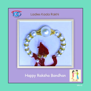 Ladies Rakhi Bracelet-white pearls-Kada Style