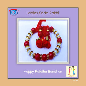 Ladies Rakhi Bracelet-Red White pearls-Kada Style