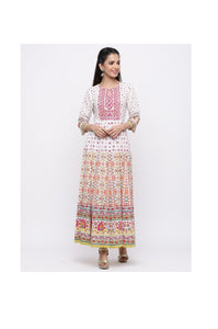 Mustard Cotton Voile Printed Anarkali Kurta Dress