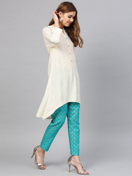 Ivory Rayon Solid High-Low Kurta- Women Top/Tunic Bollywood style