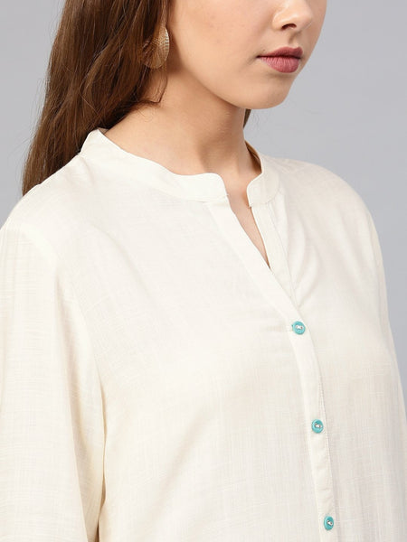 Ivory Rayon Solid High-Low Kurta- Women Top/Tunic Bollywood style