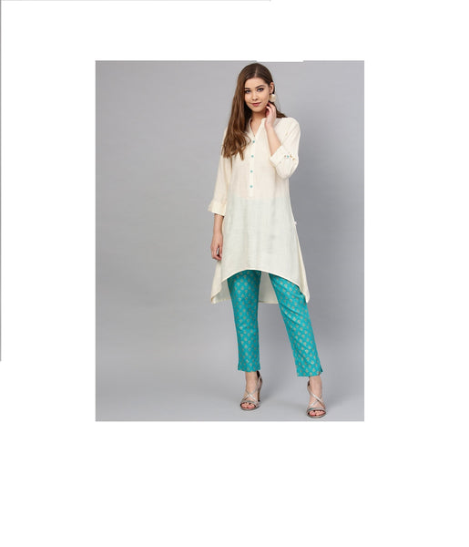 Ivory Rayon Solid High-Low Kurta- Women Top/Tunic Bollywood style